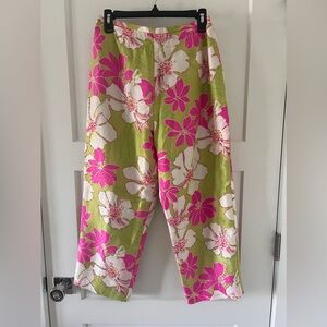 Lilly Pulitzer womens green crop pants with pink floral print size 12 with beads